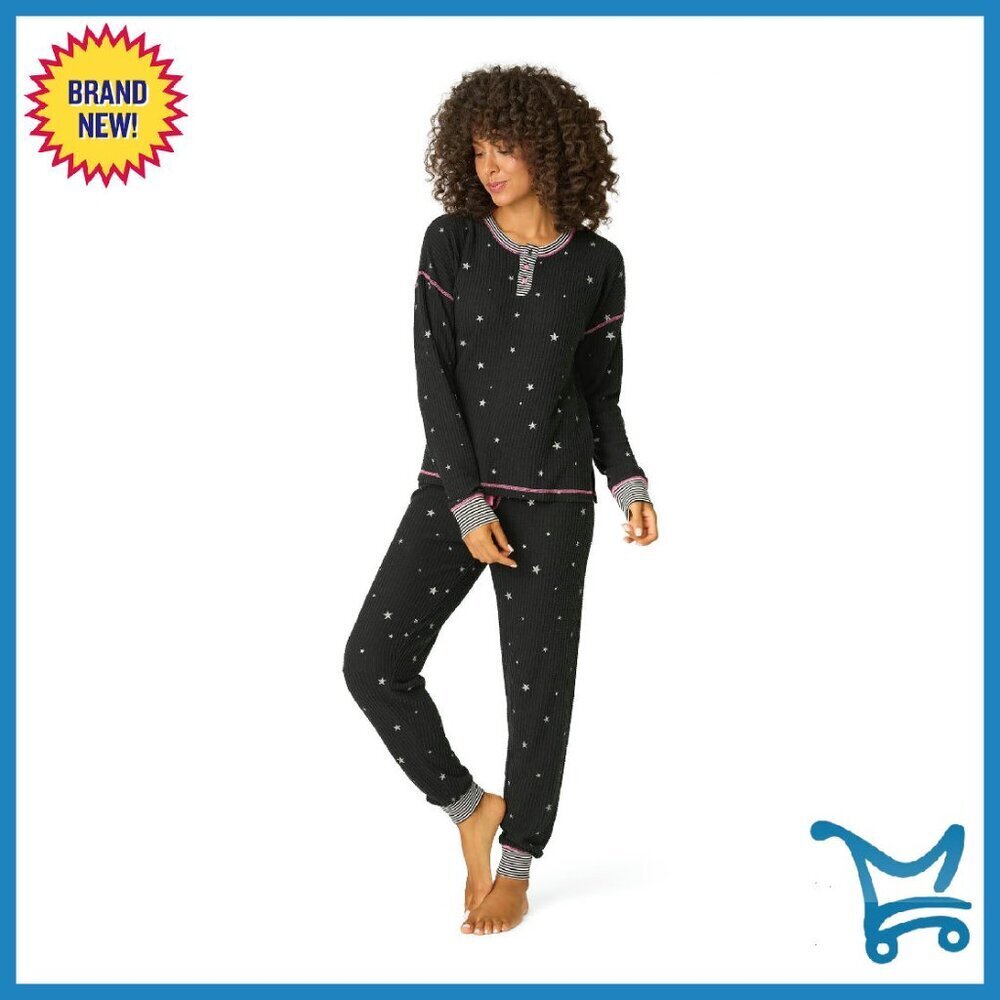 Thermal Pajama Set Long Sleeve Henley Jogger Pants Star Print